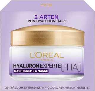 Nachtcreme Hyaluron Experte Nachtcreme & Maske, mit reichhaltiger Formel von L'Oréal Paris in Weiß – Produktfoto 1 von 4