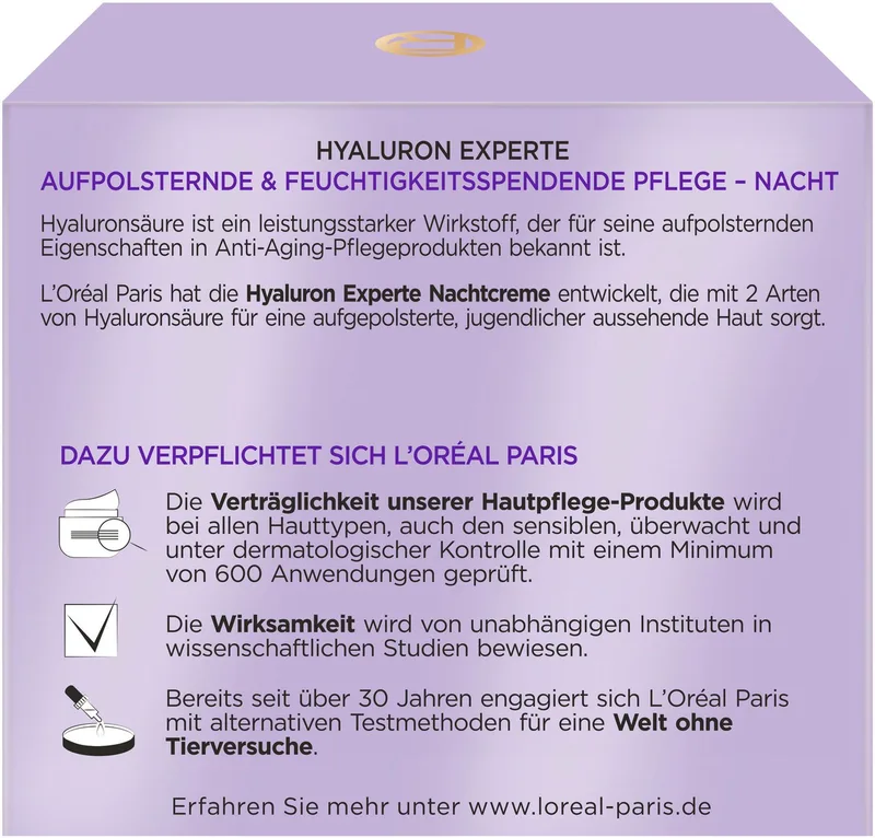 Nachtcreme Hyaluron Experte Nachtcreme & Maske, mit reichhaltiger Formel von L'Oréal Paris in Weiß – Produktfoto 3 von 4
