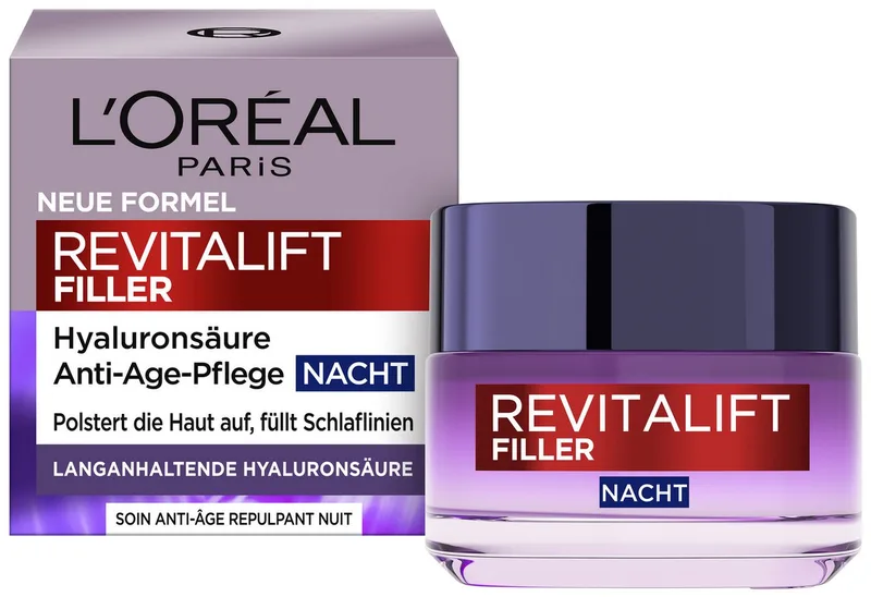 Nachtcreme REVITALIFT FILLER ANTI-AGE PFLEGE NACHT, mit Hyaluronsäure, intensive Aufpolsterung, mildert Falten de L'Oréal Paris en Blanc – photo du produit 1 sur 3