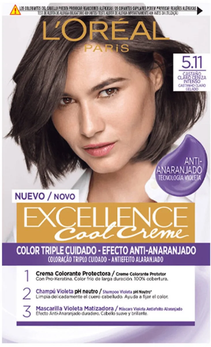 Permanente kleurcrème L'Oreal Make Up Excellence Cool 5.11-castaño claro ceniza intenso van L'Oréal Paris in Meerkleurig – productfoto