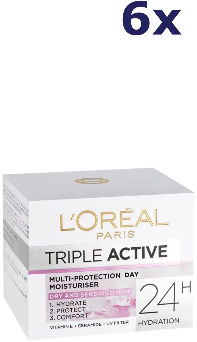 Triple Active Dagcrème Dry & Sensitive Skin - 6 x 50 ml van L'Oréal Paris – productfoto