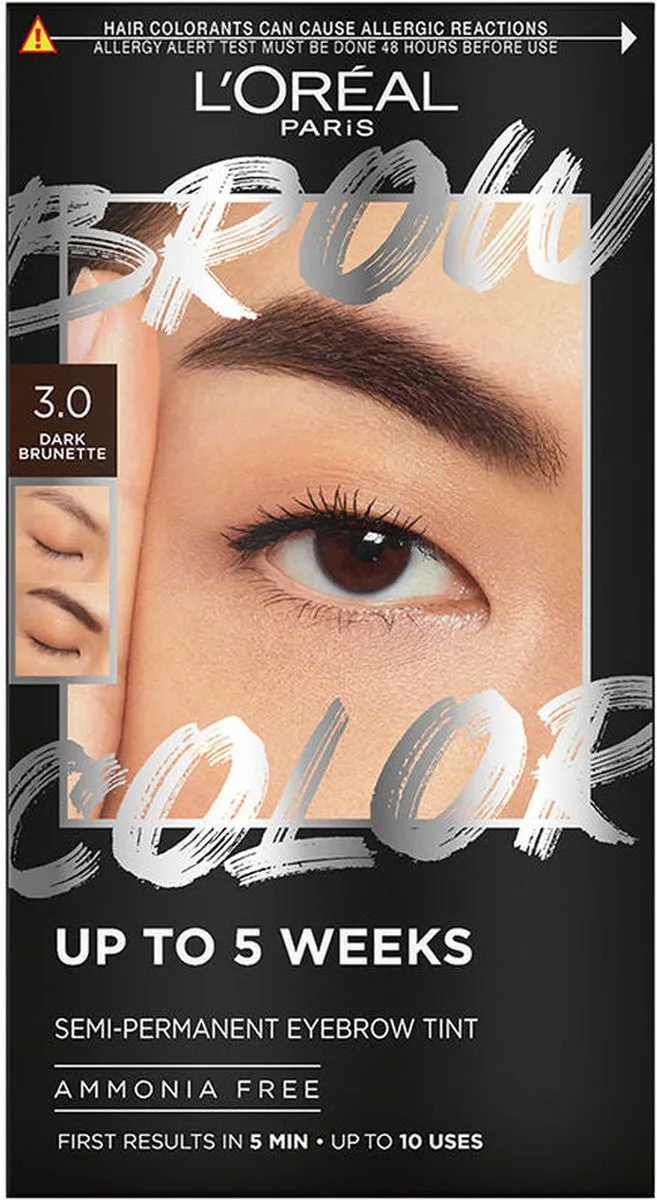 Wenkbrauwtint L'Oreal Make Up BROW COLOR Nº 3.0 Semi-permanent 4 Onderdelen van L'Oréal Paris in Dark brunette – productfoto