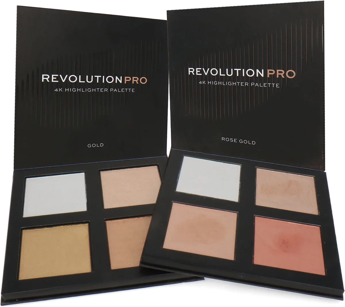 Makeup Revolution 2 x Revolution 4K Highlighter Palette - Gold-Rose Gold (doosje met krasjes) fra Makeup Revolution i Gold en Rose-Gold – produktbillede