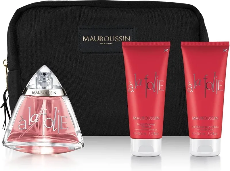 À La Folie Gift Set Eau De Parfum (edp) 100 Ml, Shower Gel 100 Ml, Body Lotion 100 Ml And Cosmetic Bag von Mauboussin – Produktfoto