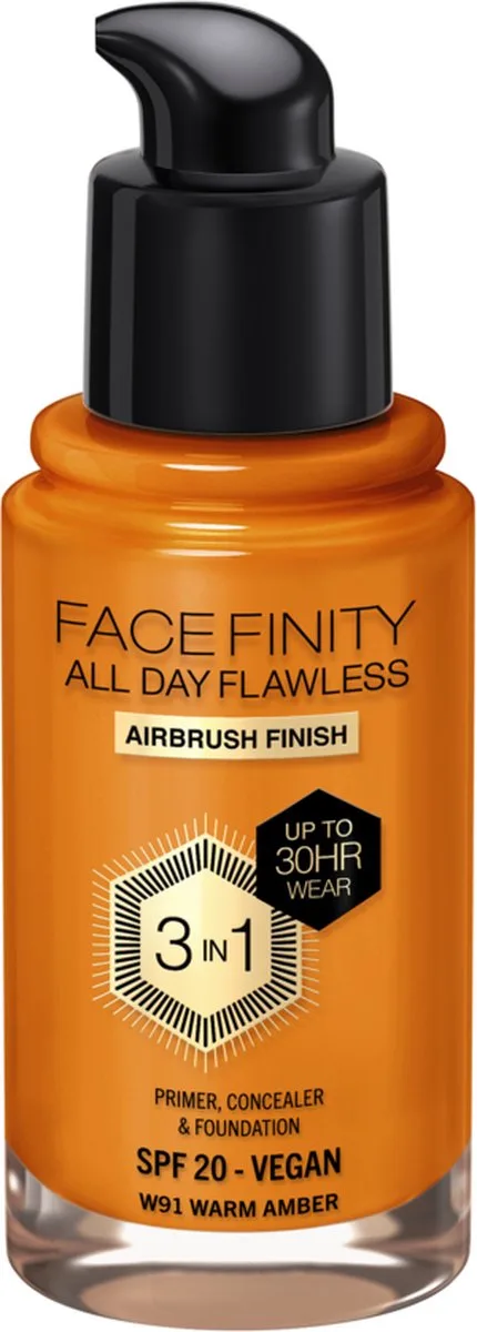 Facefinity All Day Flawless Foundation fra Max Factor i W91 Warm Amber – produktbillede