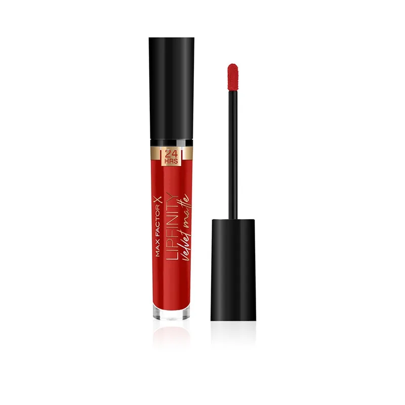 Lipfinity Velvet Matte Red Luxury 25 – Flüssiger Lippenstift mit mattem Finish in kräftigem Rot – Mit pflegendem Kokosöl – Hält bis zu 24 Stunden van Max Factor – productfoto