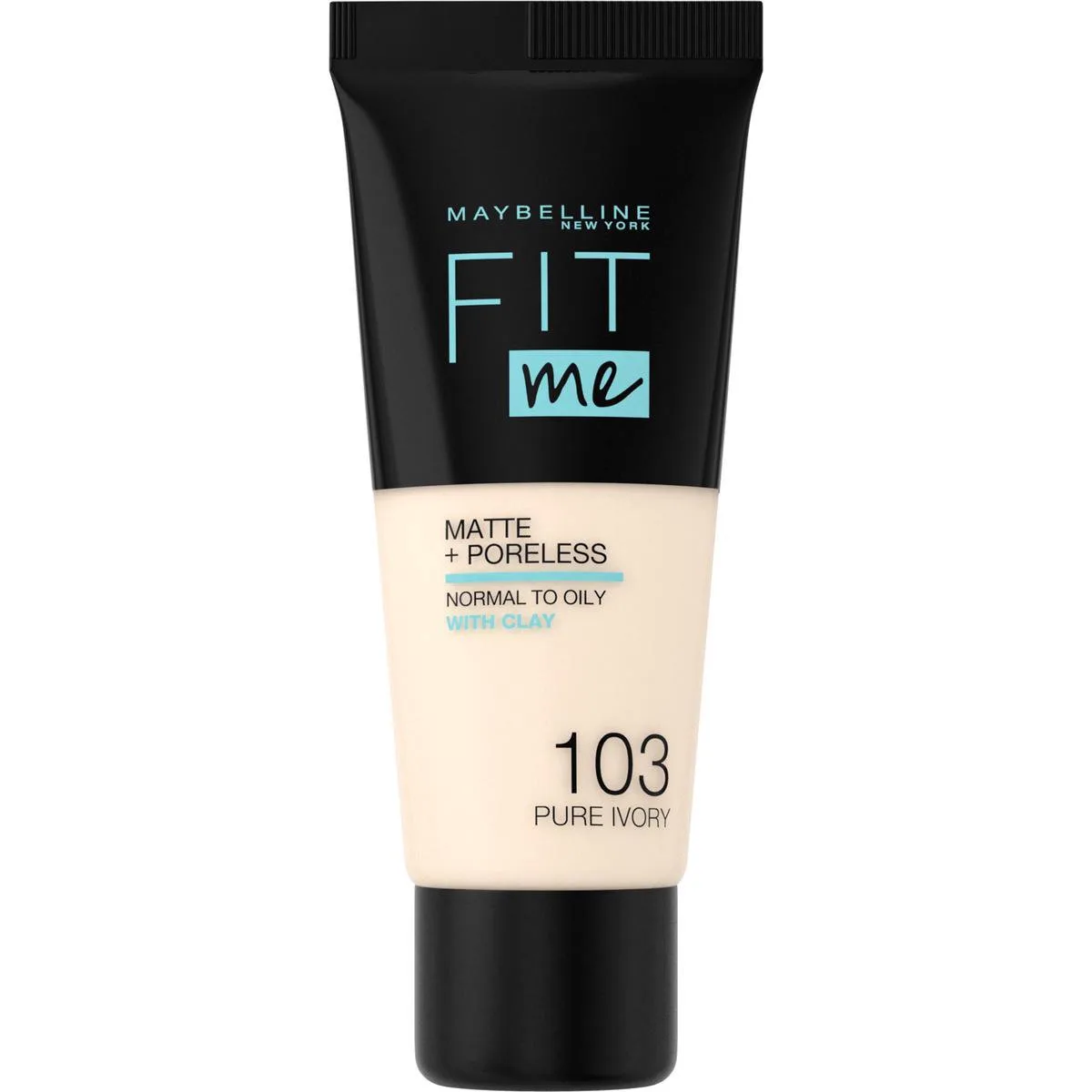 Fit Me Matte + Poreless Foundation - 103 Pure Ivory - Medium Dekkende Foundation met Matte Finish voor de Normale tot Vette Huid - 30 ml från Maybelline i 103 Pure Ivory – produktbild