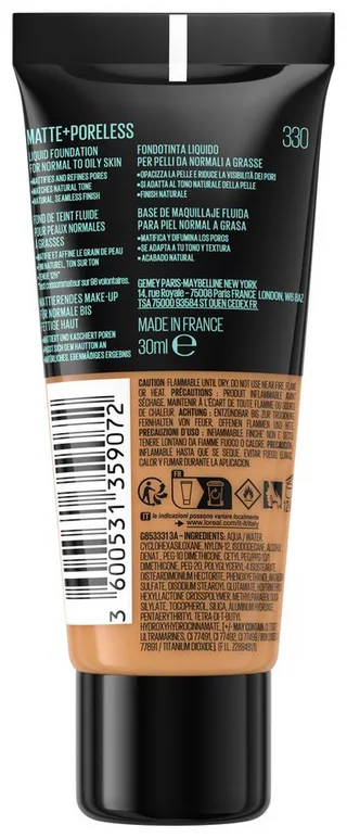 Foundation FIT ME! MATTE + PORELESS MAKE-UP, für einen natürlich mattierten Teint, leichte bis mittlere Deckkraft von Maybelline in Braun – Produktfoto 4 von 4
