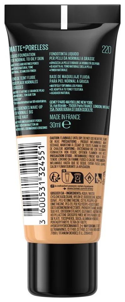 Foundation FIT ME! MATTE + PORELESS MAKE-UP, für einen natürlich mattierten Teint, leichte bis mittlere Deckkraft von Maybelline in Beige – Produktfoto 3 von 3