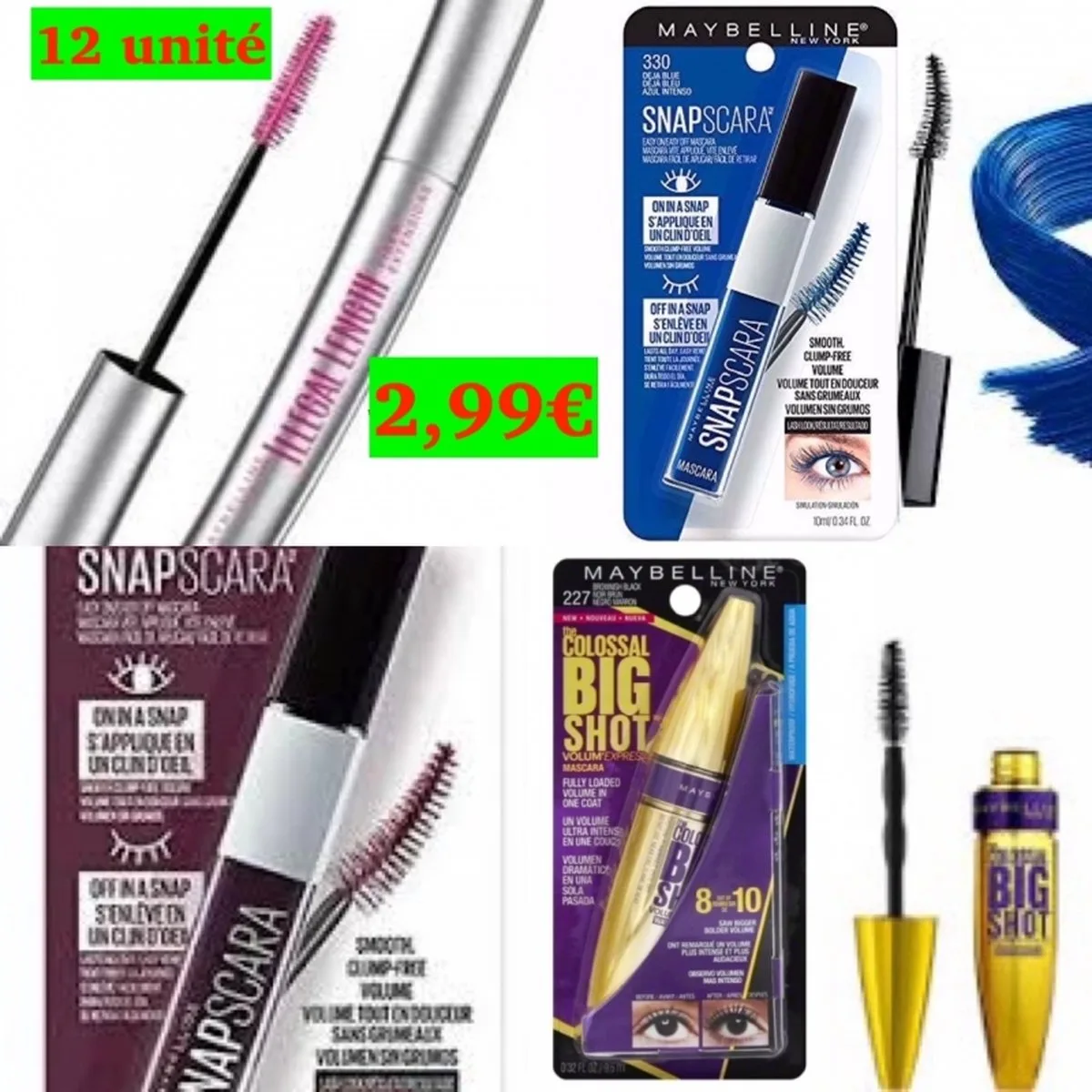 Gemey Maybelline Assorted Mascara wholesalemakeup (42 stuks) van Maybelline in Black Brun Bleu Chery Black – productfoto