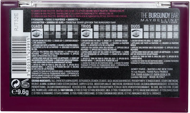 Lidschatten THE BURGUNDY BAR, mit schimmernden Burgunder-Tönen fra Maybelline i Flerfarvet – produktbillede 3 af 3