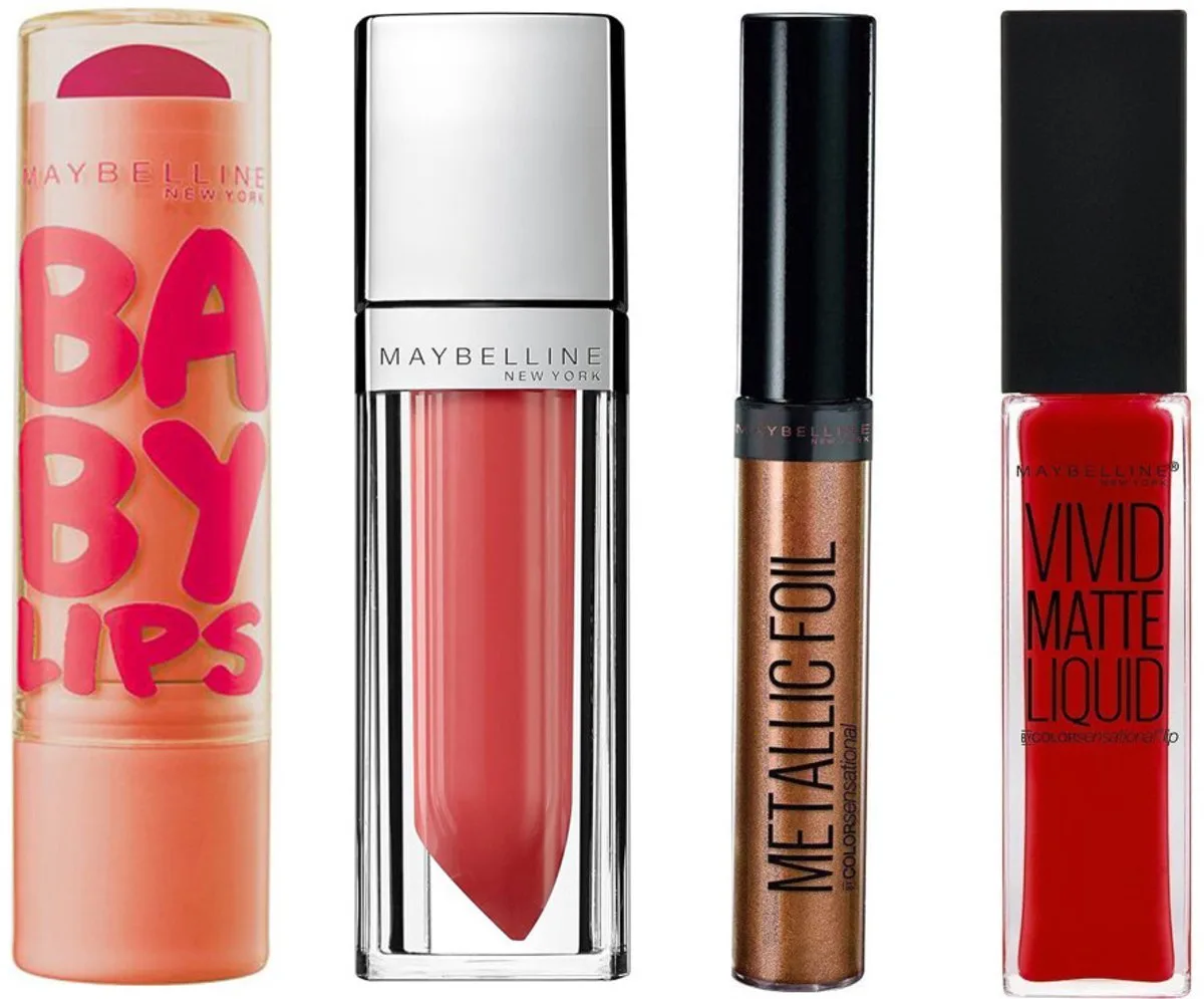 Lippenset – Lippenbalsem + Lippenlak + Metallic Lipstick + Matte Lipstick från Maybelline i Kleurloos – produktbild