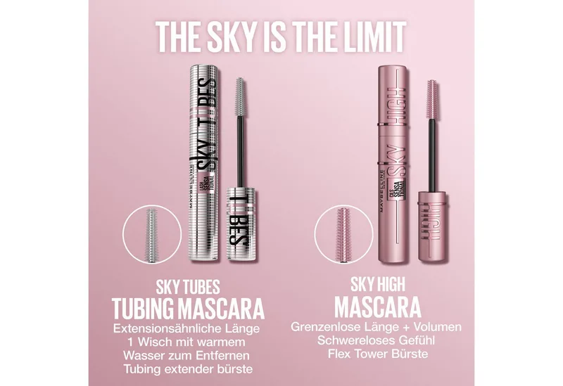 Mascara LASH SENSATIONAL SKY TUBES TUBING MASCARA, Wimper für Wimper ultimative Länge von Maybelline in Schwarz – Produktfoto 4 von 5
