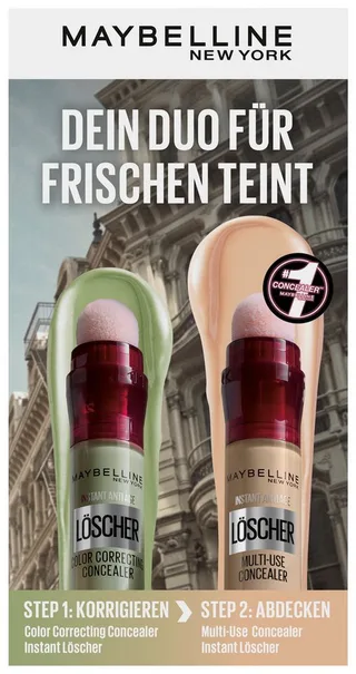 Schmink-Set Set: Instant Anti-Age Effekt Löscher Concealer grün + 01, integrierter Applikator, Anti-Age Effekt, ebenmäßiger Teint. fra Maybelline i Flerfarvet – produktbillede 1 af 2