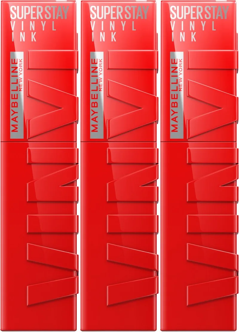 SuperStay Vinyl Ink Lipstick - 25 Red-Hot - Langhoudende Lippenstift - 4,2 ml 3x van Maybelline in Rood – productfoto