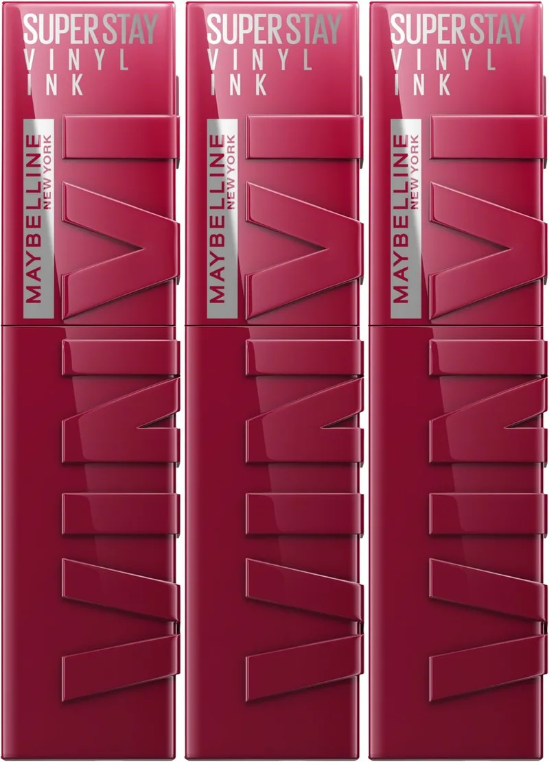 SuperStay Vinyl Ink Lipstick - 30 Unrivaled - Langhoudende Lippenstift - 4,2 ml 3x van Maybelline in Rood – productfoto