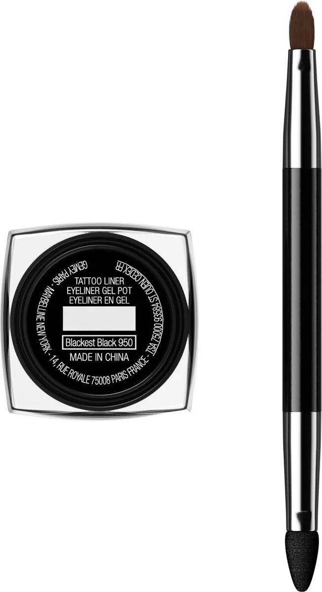 Tattoo Liner Gel Pencil - poeder-in-gel formule voor zachte applicatie - oogpotlood - waterproof - tot wel 36 uur langhoudend - vlekt niet - zwart van Maybelline in 950 blackest black – productfoto