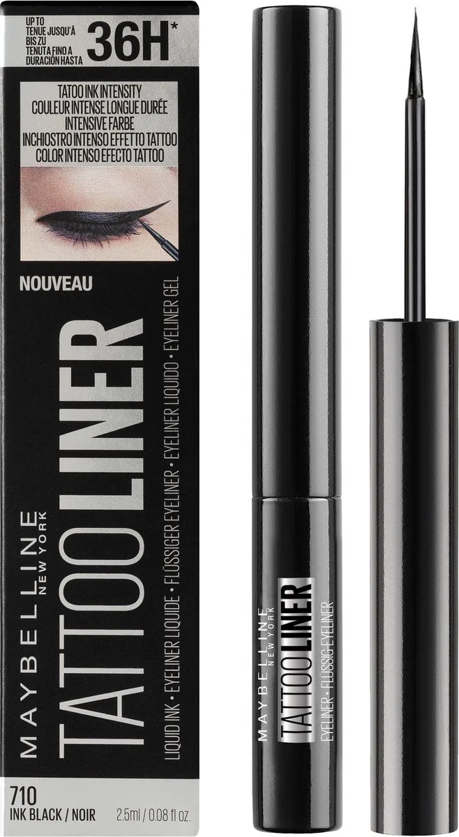 Tattoo Liner Liquid Ink - 710 Inked Black - Zwart - Ultra langhoudende zwarte liquid eyeliner - 1,2 ml van Maybelline in 710 Inked Black – productfoto