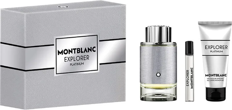 Explorer Platinum Giftset - 100 ml eau de parfum spray + 7,5 ml eau de parfum tasspray + 100 ml showergel - cadeauset voor heren von Montblanc – Produktfoto
