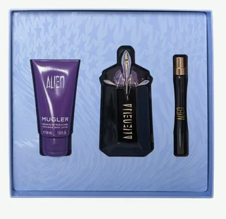 Duft-Set ALIEN, 3-tlg., Gesschenkst:EDP 60ml + Bodylotion 50ml + Travelsize EDP 10ml fra Mugler – produktbillede 1 af 2