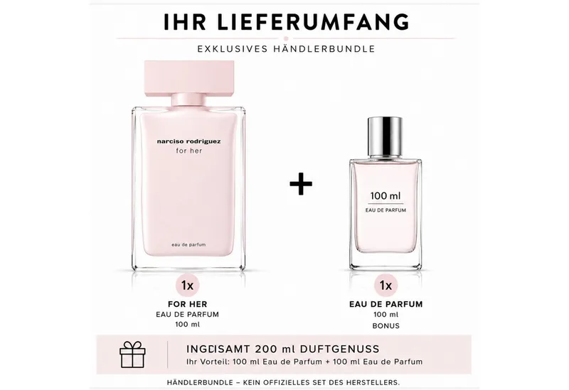 Duft-Set for her EdP 100 ml inkl. Bonus Eau de Parfum 100 ml, 2-tlg., Händlerbundle mit zusätzlichem Eau de Parfum 100 ml Bonus van Narciso Rodriguez in 100 ml – productfoto 2 van 4