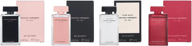 For Her Giftset 30 ml - 4x7,5ml - For Her Edt Spray/For Her Edp Spray/Pure Musc Edp Spray/Musc Noir Rose Edp Spray van Narciso Rodriguez – productfoto
