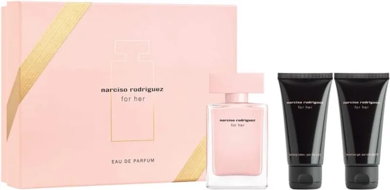for Her Giftset - 50 ml eau de parfum spray + 50 ml showergel + 50 ml bodylotion – cadeauset voor dames von Narciso Rodriguez – Produktfoto
