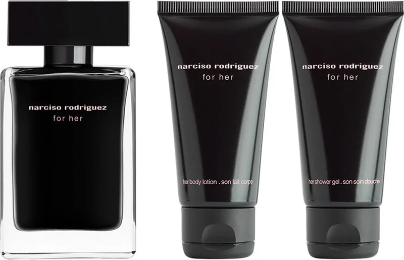 for Her Giftset - 50 ml eau de toilette spray + 50 ml showergel + 50 ml bodylotion - cadeauset voor dames von Narciso Rodriguez – Produktfoto