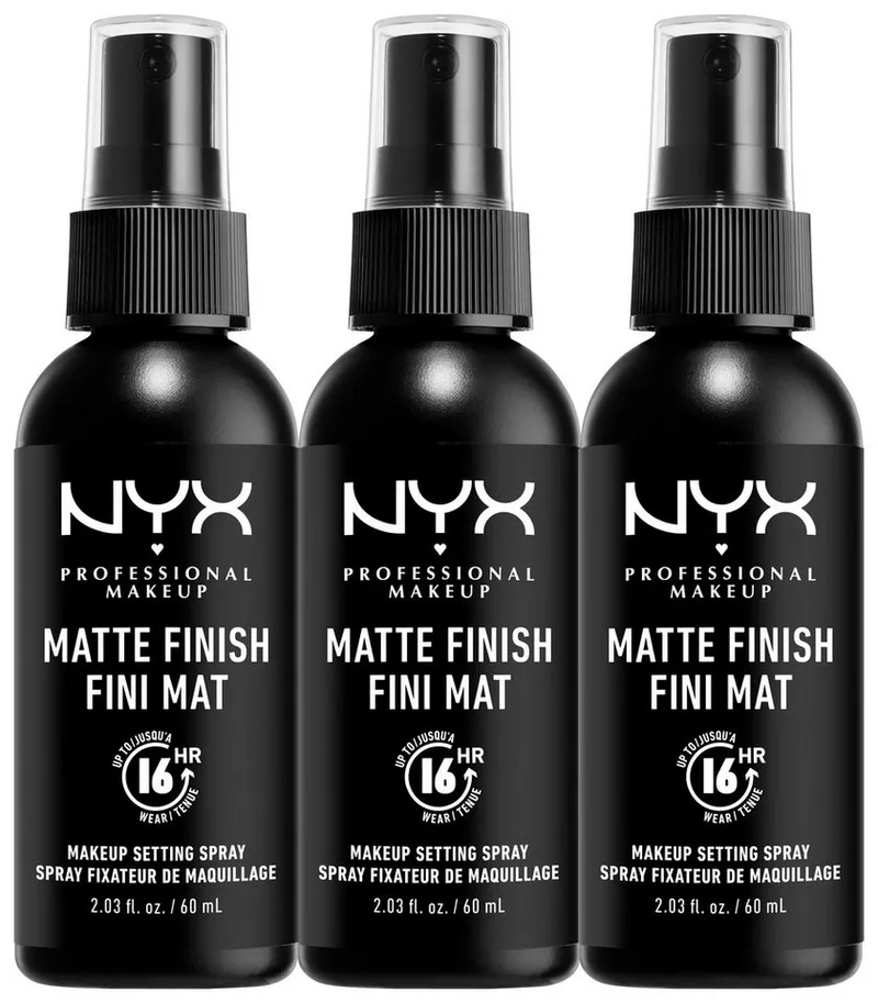 Fixierspray MAKE UP SETTING SPRAY MATTE FINISH, 3er Set, für einen frischen, anhaltenden Makeup-Look fra NYX Professional Makeup i Hvid – produktbillede 1 af 4