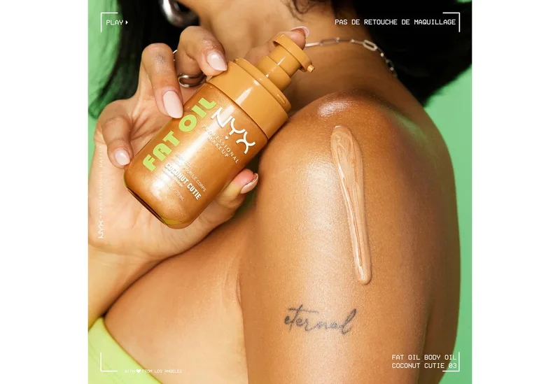 Körperöl FAT OIL BODY OIL COCONUT CUTIE, für strahlenden Glow am Körper, duftet nach Kokosnuss van NYX Professional Makeup in Wit – productfoto 5 van 5
