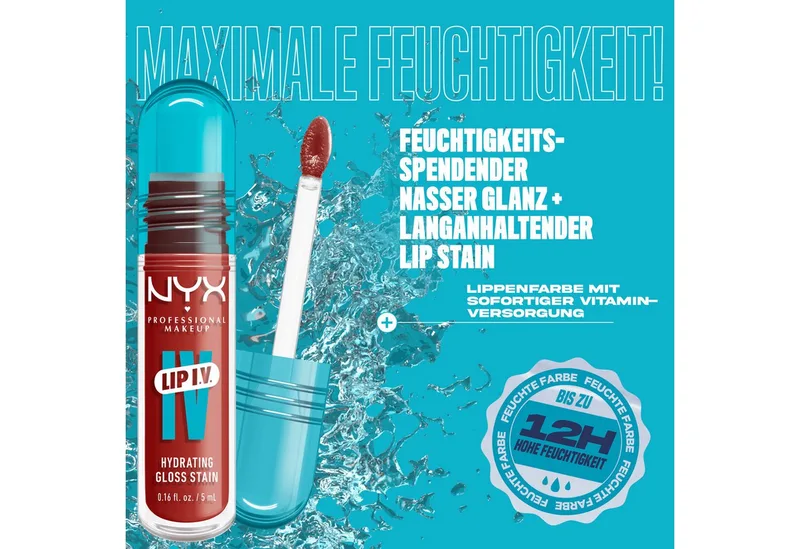 Lip I.V. Hydrating Gloss Stain Lipgloss fra NYX Professional Makeup i Donkerrood, 5 ml – produktbillede 5 af 5