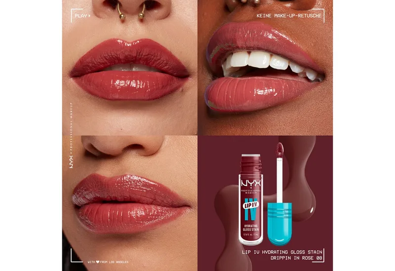 Lip I.V. Hydrating Gloss Stain Lipgloss fra NYX Professional Makeup i Donkerrood, 5 ml – produktbillede 4 af 5