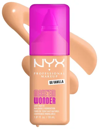 Make 'EM Wonder Soft Matte Vloeibare foundation de NYX Professional Makeup en Nude, 30 ml – photo du produit 2 sur 2