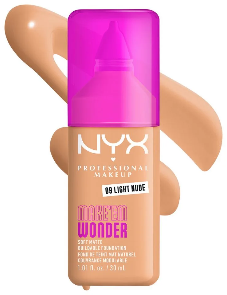 Make 'EM Wonder Soft Matte Vloeibare foundation von NYX Professional Makeup in Nude, 30 ml – Produktfoto 2 von 2