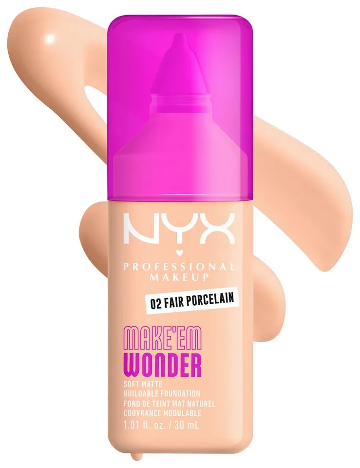 Make 'EM Wonder Soft Matte Vloeibare foundation von NYX Professional Makeup in Nude, 30 ml – Produktfoto 2 von 2