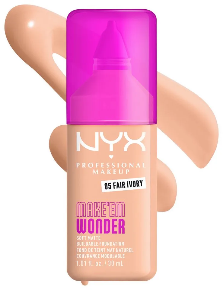 Make 'EM Wonder Soft Matte Vloeibare foundation von NYX Professional Makeup in Nude, 30 ml – Produktfoto 2 von 2