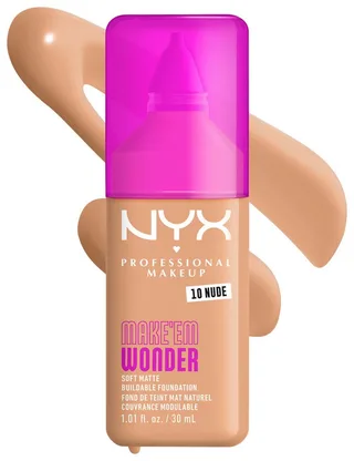 Make 'EM Wonder Soft Matte Vloeibare foundation van NYX Professional Makeup in Nude, 30 ml – productfoto 2 van 2