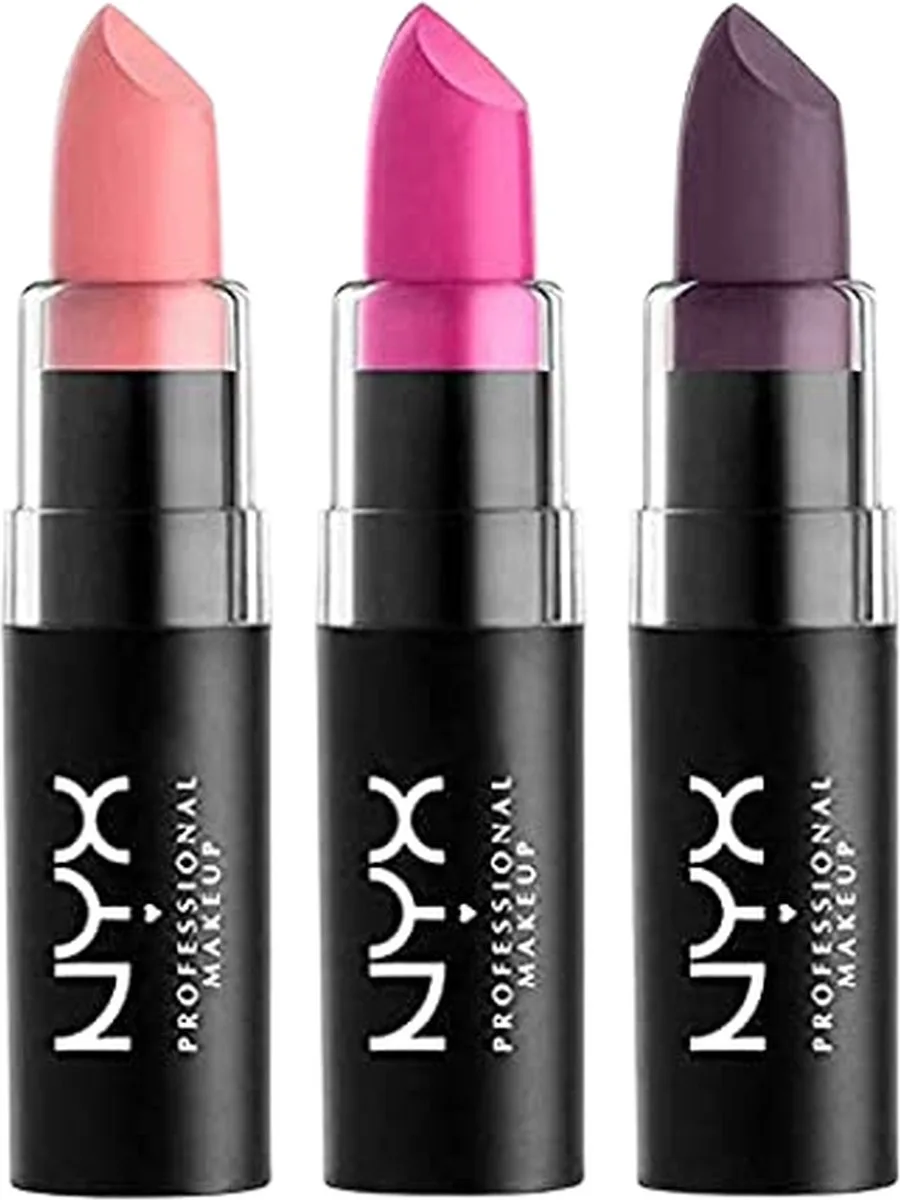 Matte lipstick - Pale Pink, Shocking Pink, Up the Bass - 3 stuks - Mat lipstick 2,5 g - Cadeautip - Kerstpakket - Kerstcadeau by NYX Professional Makeup in Purple – product photo