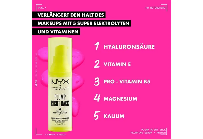 Primer PLUMP RIGHT BACK SERUM UND PRIMER, Perfekte, pflegende Make-Up Grundlage, lässt die Haut strahlen. fra NYX Professional Makeup i Hvid – produktbillede 5 af 5