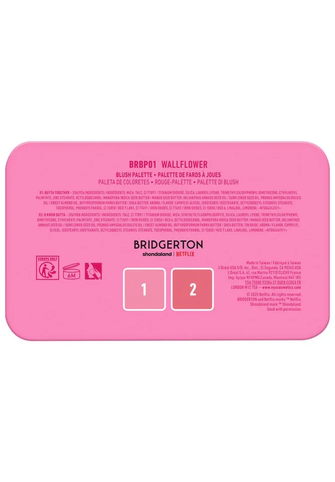 Rouge Bridgerton Royal Flush Blush Palette 01, mit Sheabutter, Mangobutter und Mandelbutter fra NYX Professional Makeup i Lyserød – produktbillede 5 af 5
