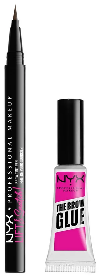 Schmink-Set The Brow Glue Stick + Lift & Snatch Brow Tint Pen, Nicht klebrig und wischfest, variable Deckkraft, bis zu 16h Halt. fra NYX Professional Makeup i Brun – produktbillede 1 af 5