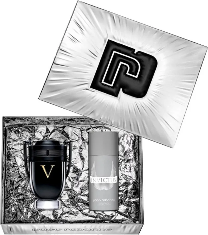 Invictus Victory Giftset -100 ml eau de parfum spray + 150 ml deodorant spray - cadeauset voor heren fra Rabanne – produktbillede