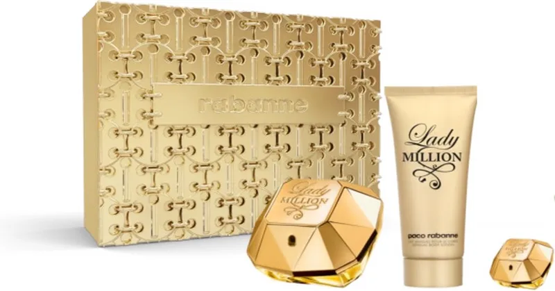 Lady Million Eau De Parfum Spray 80ml + Body Lotion 100 ml + Eau de Parfum 5 ml Set von Rabanne – Produktfoto