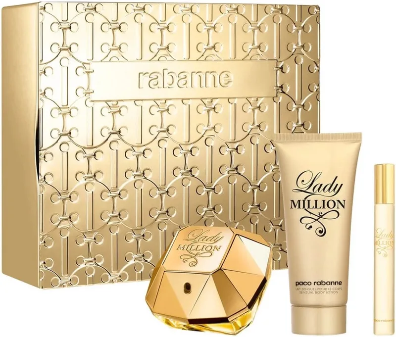 Lady Million Giftset - 80 ml eau de parfum spray + 10 ml eau de parfum spray + 100 ml bodylotion - cadeauset voor dames de Rabanne – photo du produit