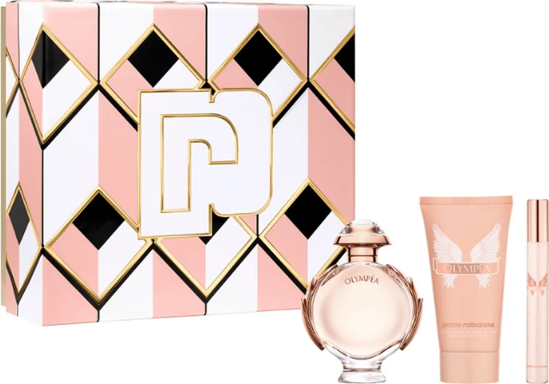Olympéa Giftset - 50 ml eau de parfum spray + 10 ml eau de parfum spray + 75 ml bodylotion - cadeauset voor dames fra Rabanne – produktbillede