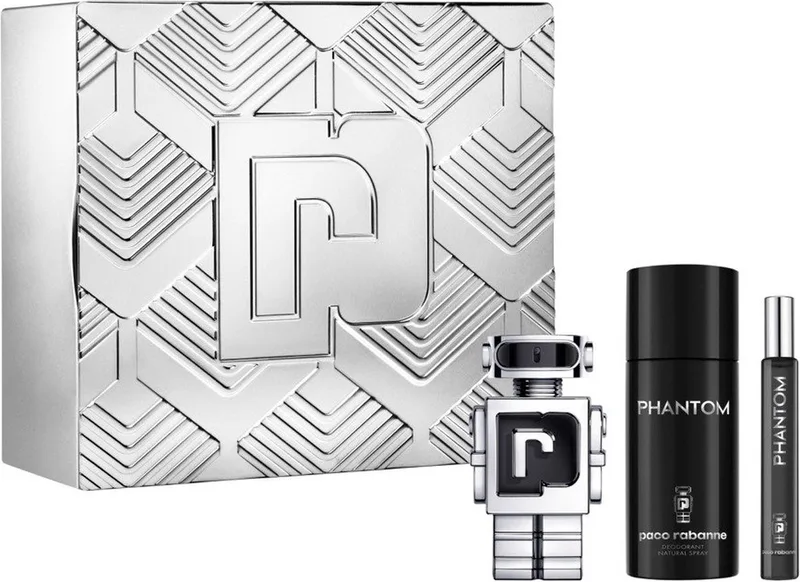 Phantom giftset - 50 ml eau de toilette spray + 10 ml eau de toilette spray + 150 ml deospray – cadeauset voor heren fra Rabanne – produktbillede