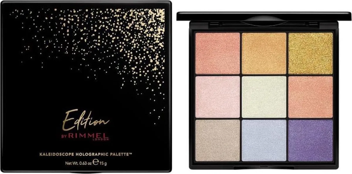 Edition Kaleidoscope Holographic Oogschaduw Palette - 110 by Rimmel London in Gold, Blue, Pink, Silver, Beige – product photo