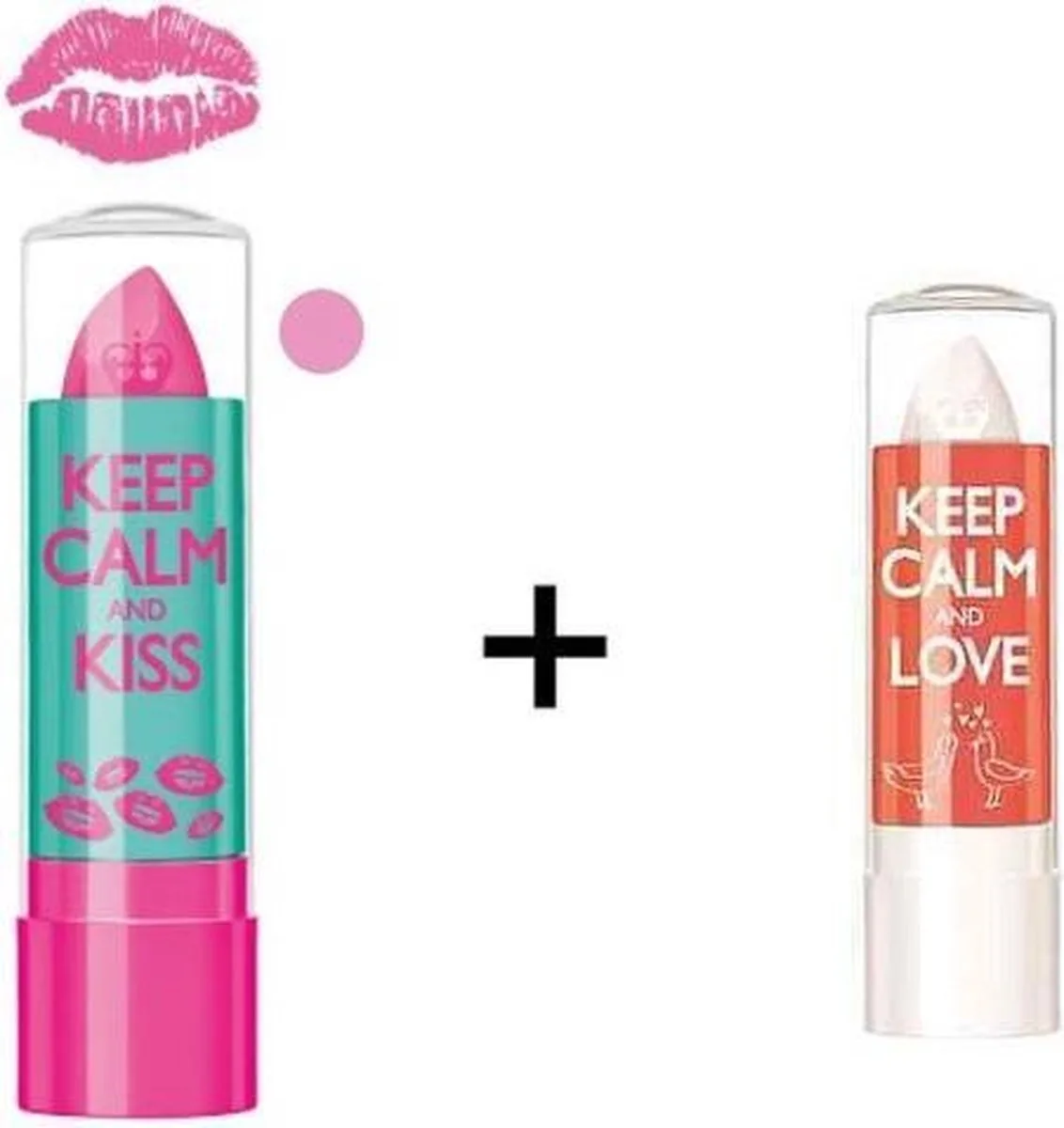 Keep Calm and Kiss Pink Blush & Keep Calm and Love Crystal Clear Lip Balm by Rimmel London in Transparent – product photo