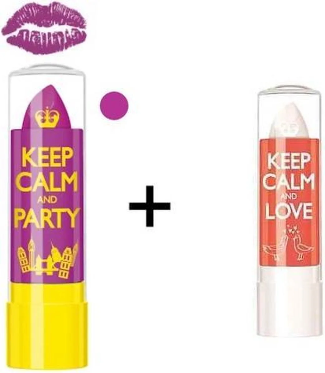 Keep Calm and Party Violet Blush & Keep Calm and Love Crystal Clear Lip Balm by Rimmel London in Purple – product photo