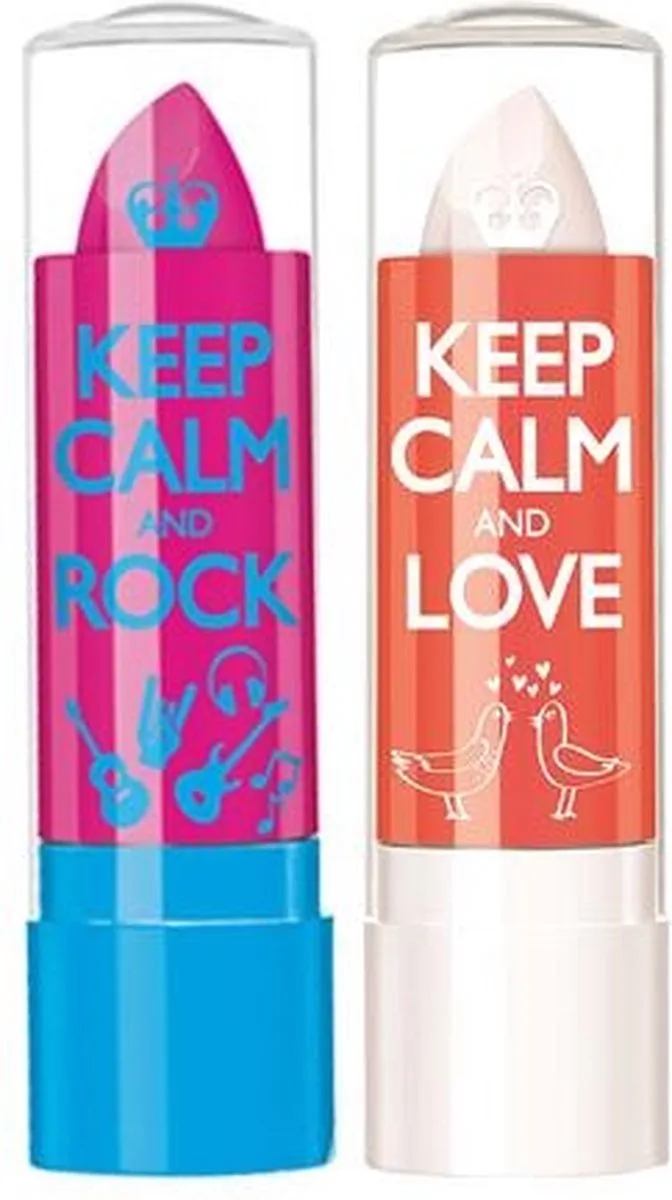 Keep Calm and Rock Berry Blush & Keep Calm and Love Crystal Clear Lip Balm by Rimmel London in Blue – product photo